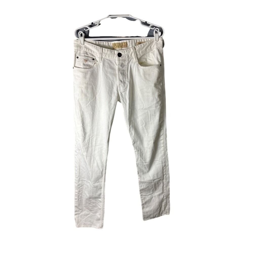 Guess Vermont Slim Tapered Jeans Womens 33 White Denim Button Fly Classic Trendy